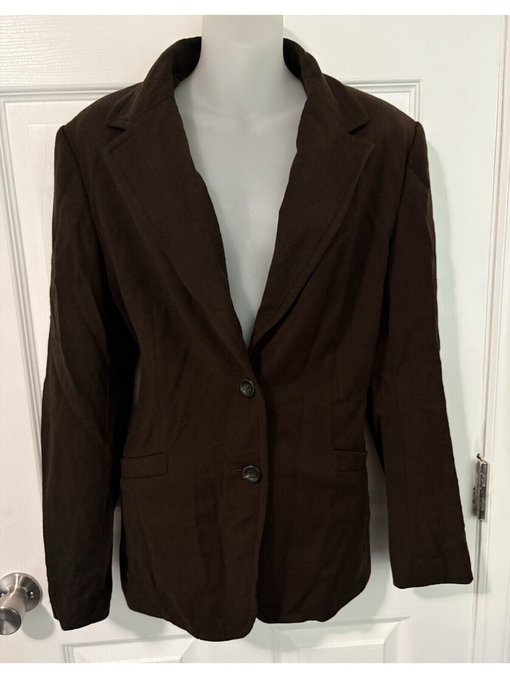 Talbots Women’s Brown Wool Blend Lined Blazer Jacket Button Pockets Collar 14